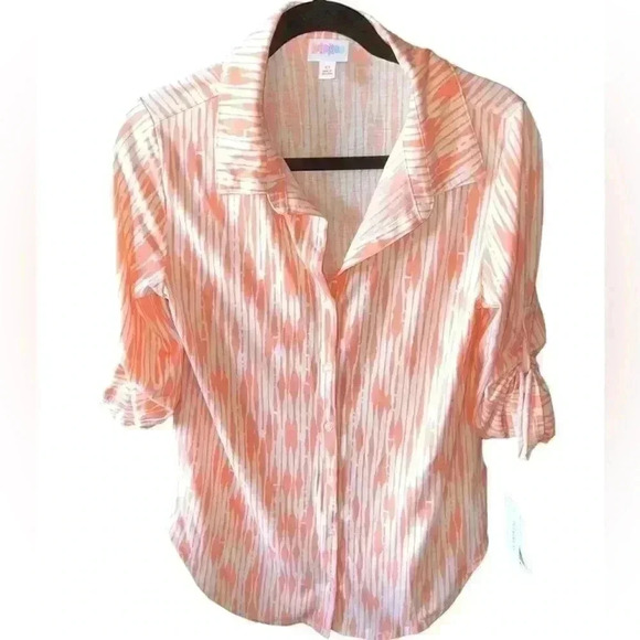 Lularoe XS white & coral Valentina button down blouse. NWT. - Picture 2 of 6